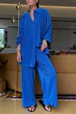 Made in Italy Plisse Wide Leg Pant Lapis